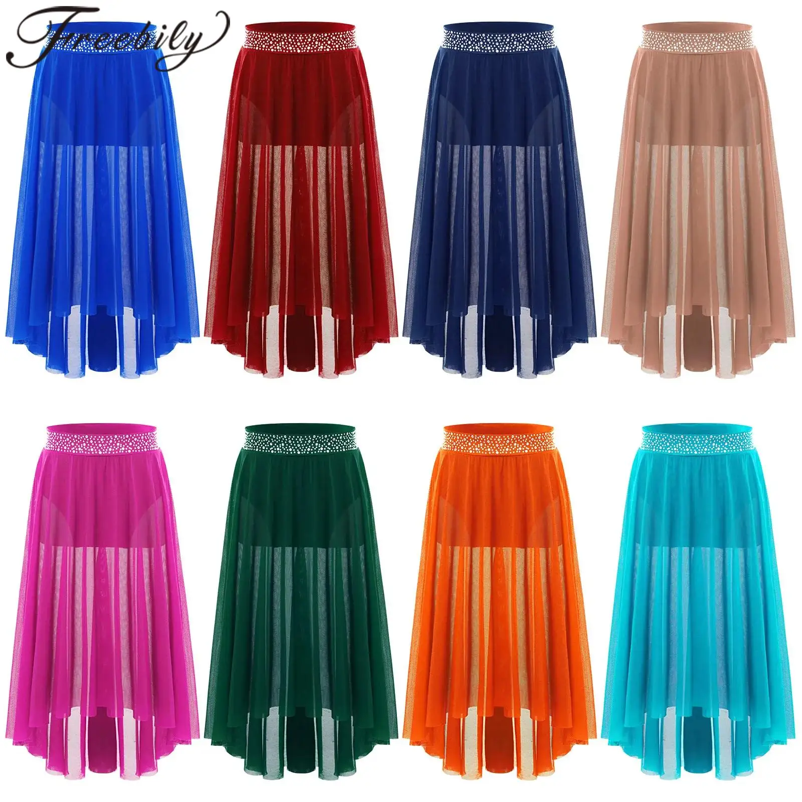 

Kids Lyrical Modern Dance Skirts High-Low Chiffon Skirt Girl Ballet Skirt Side Slit Classical Dancewear Figure Skating Costume