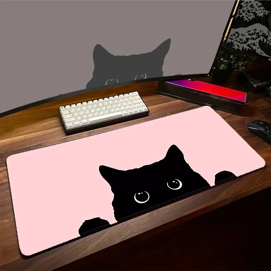 

Gaming Mousepad Pink Cat Desk Accessories PC Large Big size Kawaii HD Printing Gamer Keyboard Office Setup desk Black Mouse pads