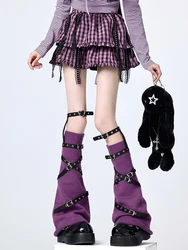 Long Socks Original Purple Y2k Love Metal Buckle Leg Cover Dark Punk Leg Ring Cross Jk Knee Socks Cover Women Leg Warmers
