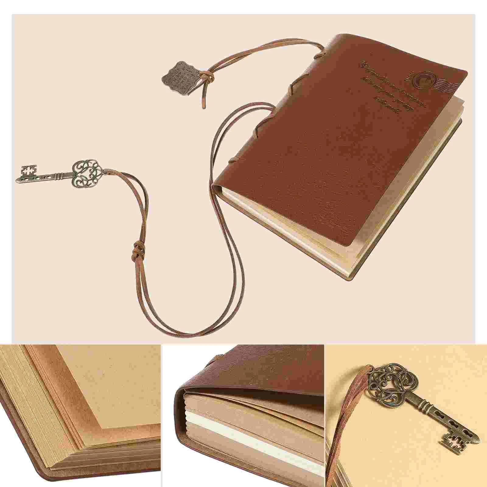 Classic Retro Vintage Style PU Cover String Key Bound Blank Notebook Notepad Travel Journal Diary Sketchbook (Coffee)