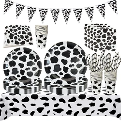 Cow Party Disposable Tableware Set Cow Paper Cups Napkins Tablecloth Kids Farm Cow Theme Birthday Party Decoration Supplies