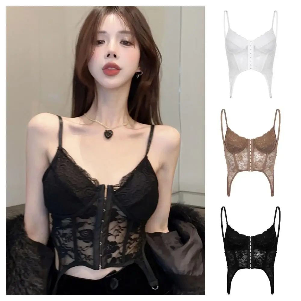 Sexy V-Neck Sexy Lace Corset Top Slim Fit INS Hollow Suspender Vest Adjustable Straps Wrap Chest Slim Bodice Girl