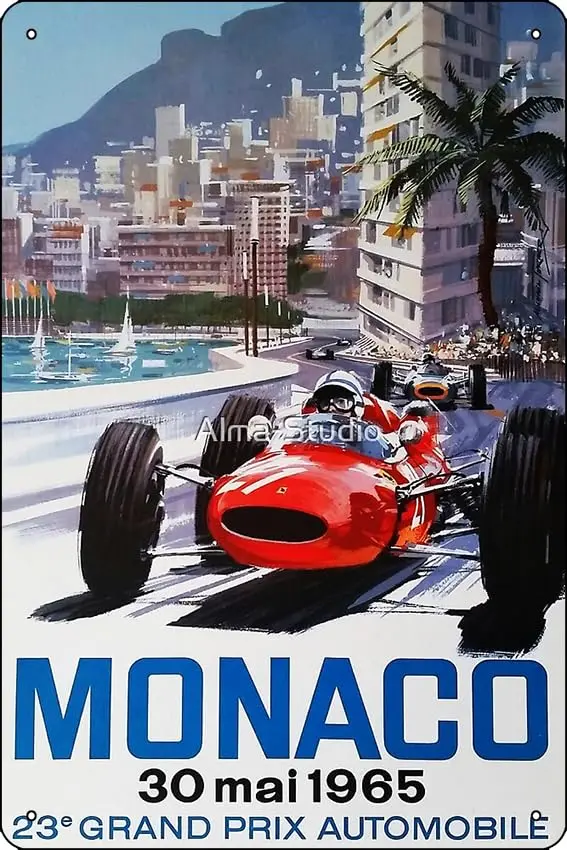 Race poster, t-shirt, Gran Prix de Monaco, 1965, vintage poster Metal Print Metal Tin Sign  Funny Man Cave Home Office Bar Decor