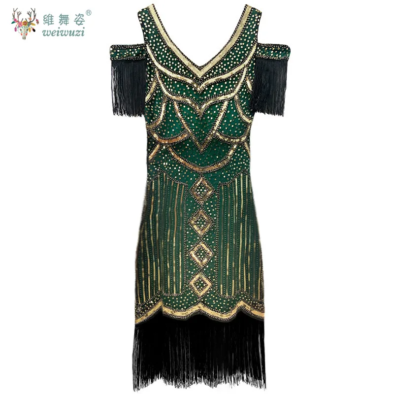 Женское утягивающее платье в стиле ретро с блестками и бисером, кисточками и v-образным вырезом, полые плечи, вечернее платье в стиле Гэтсби или дворцовой вечеринки