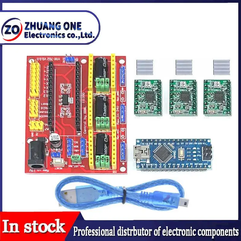 CNC Shield V4 macchina per incidere stampante 3D + Nano 3.0 con cavo USB + 3 pezzi A4988 / DRV8825 Reprap driver passo-passo Set per Arduino