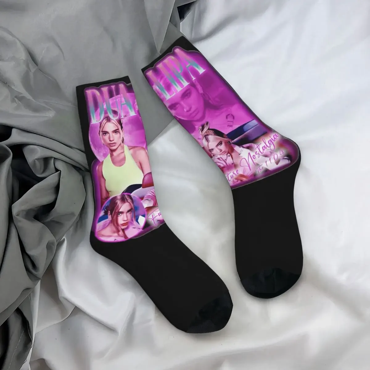 D-Dua Lipa Singer Bootleg Design Crew Socks Merch للرجال جوارب طباعة مرنة