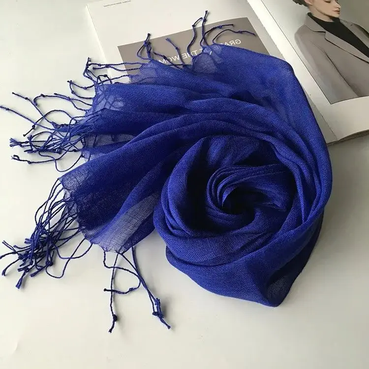 

100% linen scarf for women foulards femme Japanese style breathable black green yellow pink yellow solid linen neck scarves