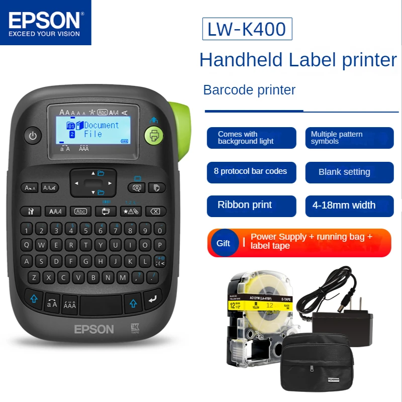 

Epson label machine LW-K400 handheld self-adhesive network cable label printer for SS12KW SS9K Black on White label maker