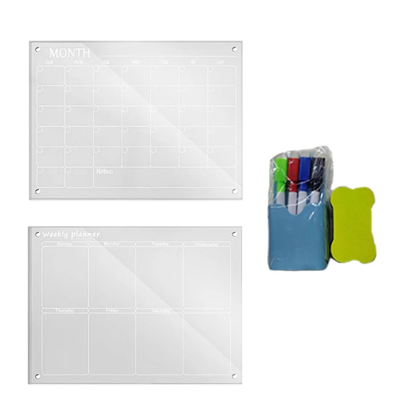 Magnetic Notepad Calendar Acrylic Weekly Monthly Meal Planner Erasable Board Weekly Calendar Refrigerator Message Board Durable