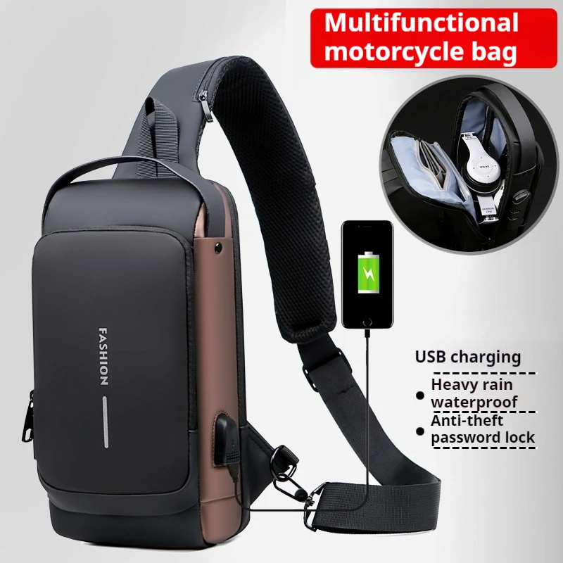 Men's Multifunction Anti-theft USB Shoulder Bag Password Lock Chest Bag Travel Sling Chest Bags Pack Messenger Pack for Male image 2