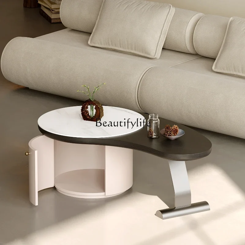 

Cream style special-shaped coffee table wabi-sabi style designer coffee table