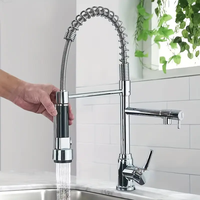 Deck Mount Kitchen Faucet - Black/Silver/Chrome, Pull-Down Sprayer, Hot Cold Mixer, Dual Spout