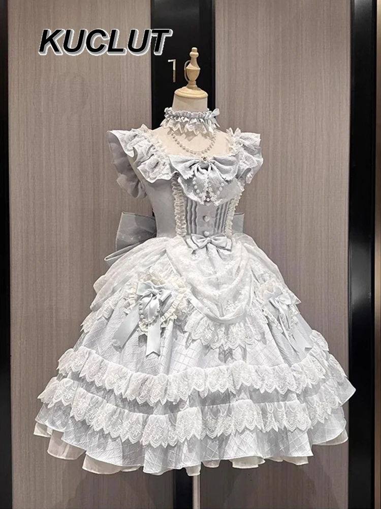 

Sweet Girl Lace Lolita Style Birthday Cake Princess Dress 2025 New Summer Women's Elegant Ball Gown Square Neck Dresses