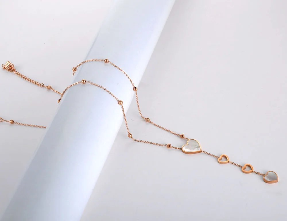 Lokaer Titanium Stainless Steel White Shell Love Heart Choker Necklaces Bracelets For Women Girls Trendy Jewelry Sets SE073