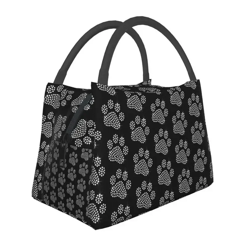 

Sparkle Rhinestone Dog Paw Lunch Box Women Waterproof Thermal Cooler Food Insulated Lunch Bag Travel Work Pinic Container