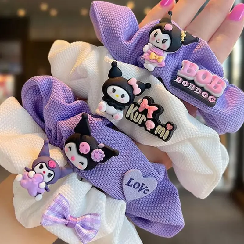 4Pcs Sanrio Girls Hair Bands Cute Cartoon Kuromi Hair Rope Kawaii Elastic Headband Hair Accessories Ponytail Holder Holiday Gift