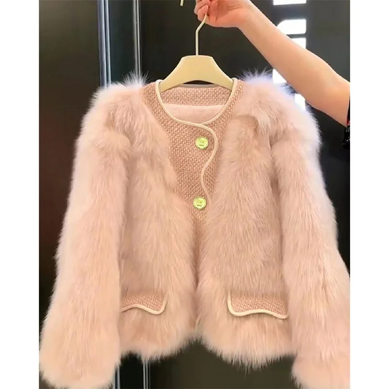 French Style Single-Button Faux Fur Coat Women's Design Sensation Leatherette Outerwear Elegant Classy Trendy Women's Jacket