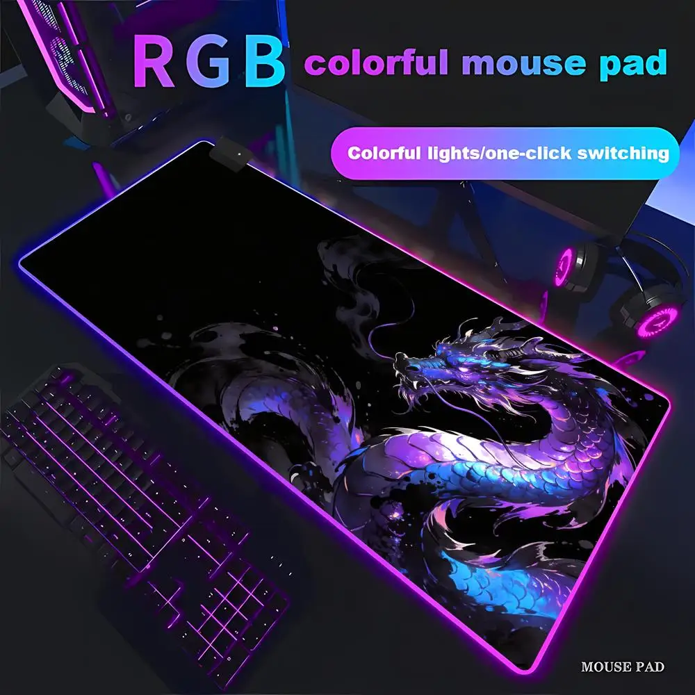 

HYBXAXC Large Table Carpet Dragon Mouse Pad RGB Gaming Mouse Pad HD Gamer Large LED Light XXL PC Computer Non-slip