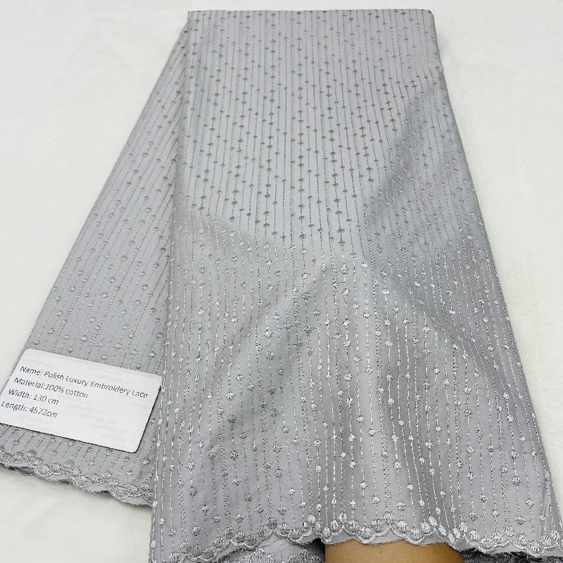 

5 Yards Nigerian 100% Cotton Polish Satin Embroidery Fabric High Quality Swiss Voile Lace Material For Men Dubai Style YL011802