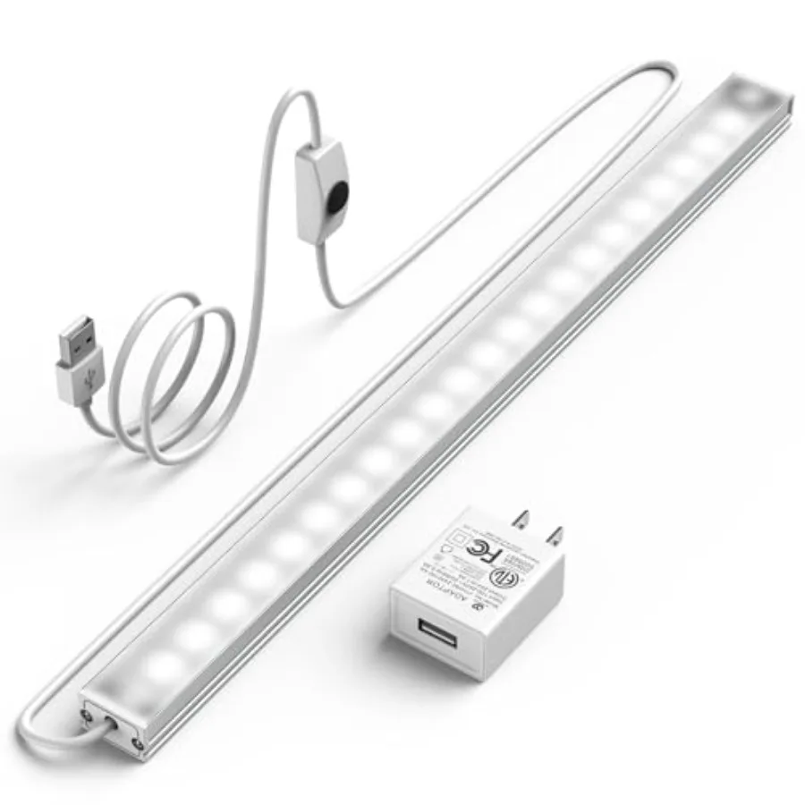 Under Cabinet Led Lighting, 12 Inch Light Strip Bar, 6000K Dimmable Plug in USB Light, Small Thin Led Under Counter Lighting fo