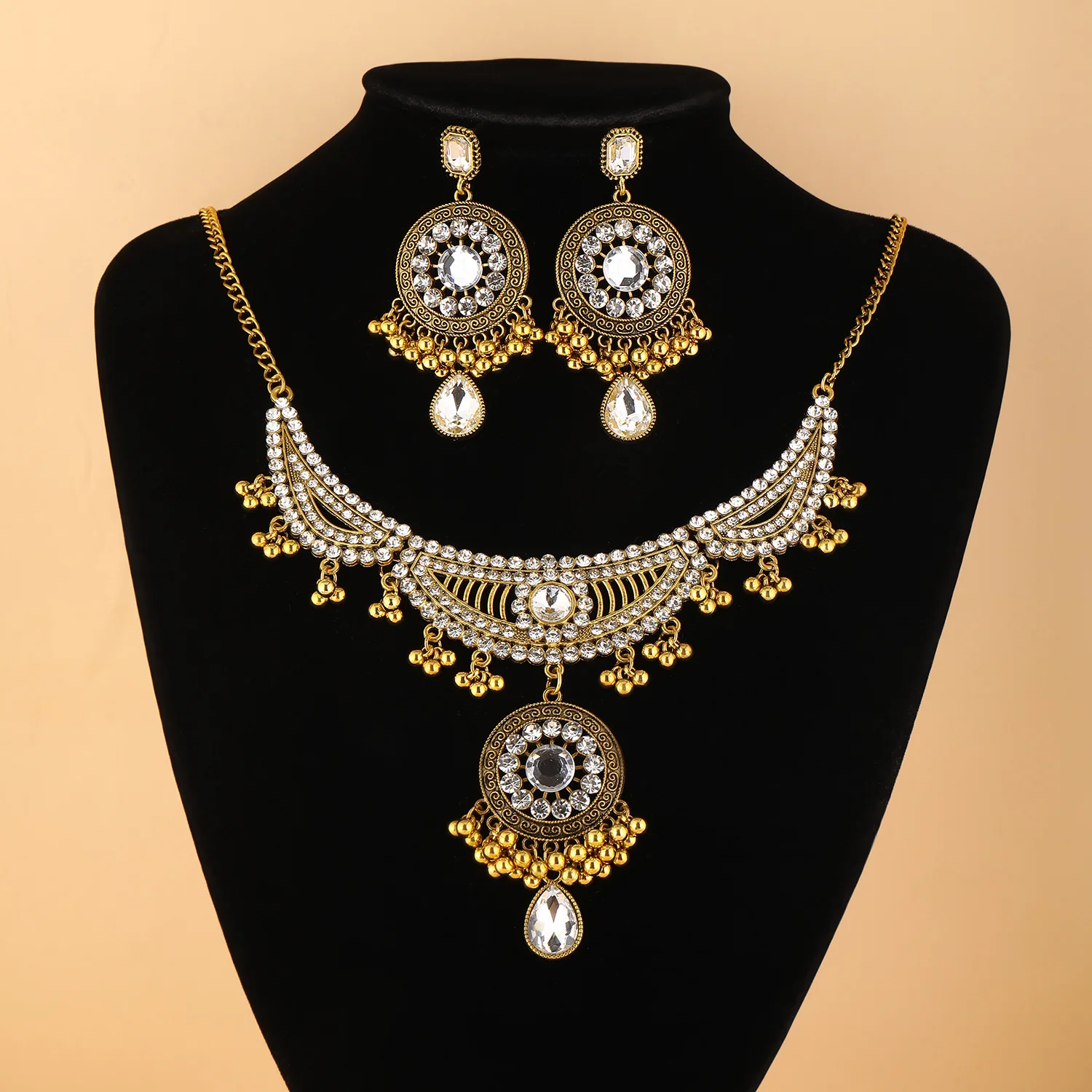 المجوهرات الهندية الرجعية البوهيمي العرقية نمط الفيروز اكسسوارات أنيقة المرأة قلادة أقراط طقم مجوهرات لهدية الحفلات #5