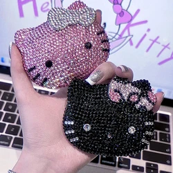 Hello Kitty Shiny Sticking Diamond Makeup Cartoon Lovely Mini Mirrors And Combs Combination Portable Trendy Gift Room Decoration