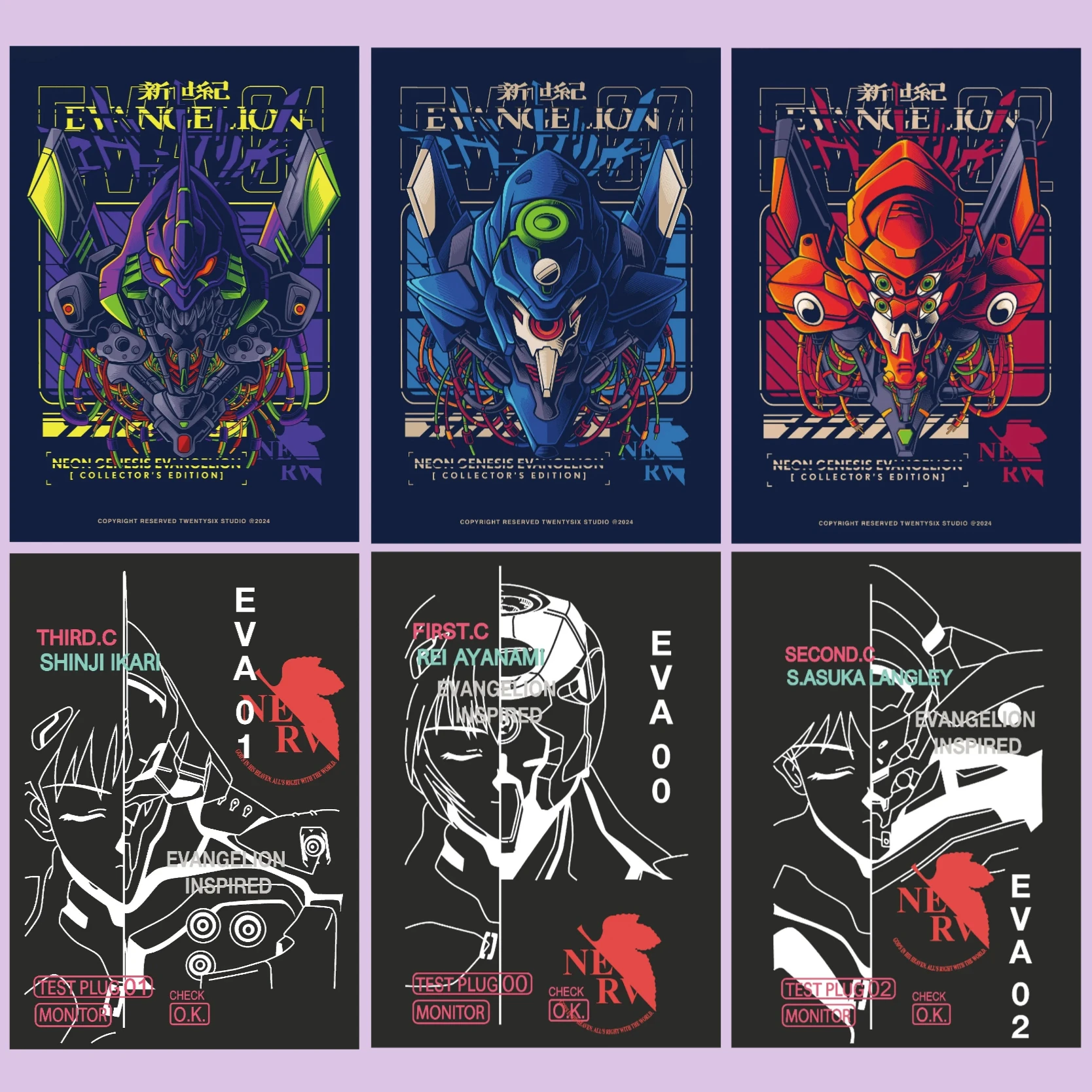 Evangelion-Póster de lienzo sin marco de EVA, unidad de arte de pared periférica de cómic HD, decoración del dormitorio del dormitorio 00