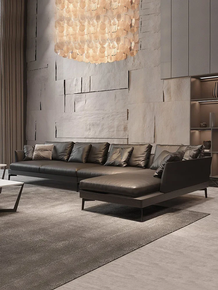 Italian so fa light luxury nappa leather furniture large apartment living room gray Nordic simple modern