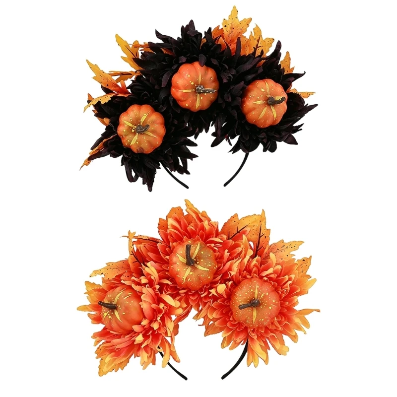 

Adjustable Fabric Hairband With Spooky Pumpkin And Maple Decoration For Seasonal Celebrations D0UB