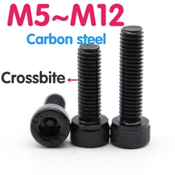 Grade 12.9 M5 M6 M8 M10 M12 Black Carbon Steel Left Hand Thread Hexagon Socket Head Bolt 1/3/5PCS Cross Toothed Bolt