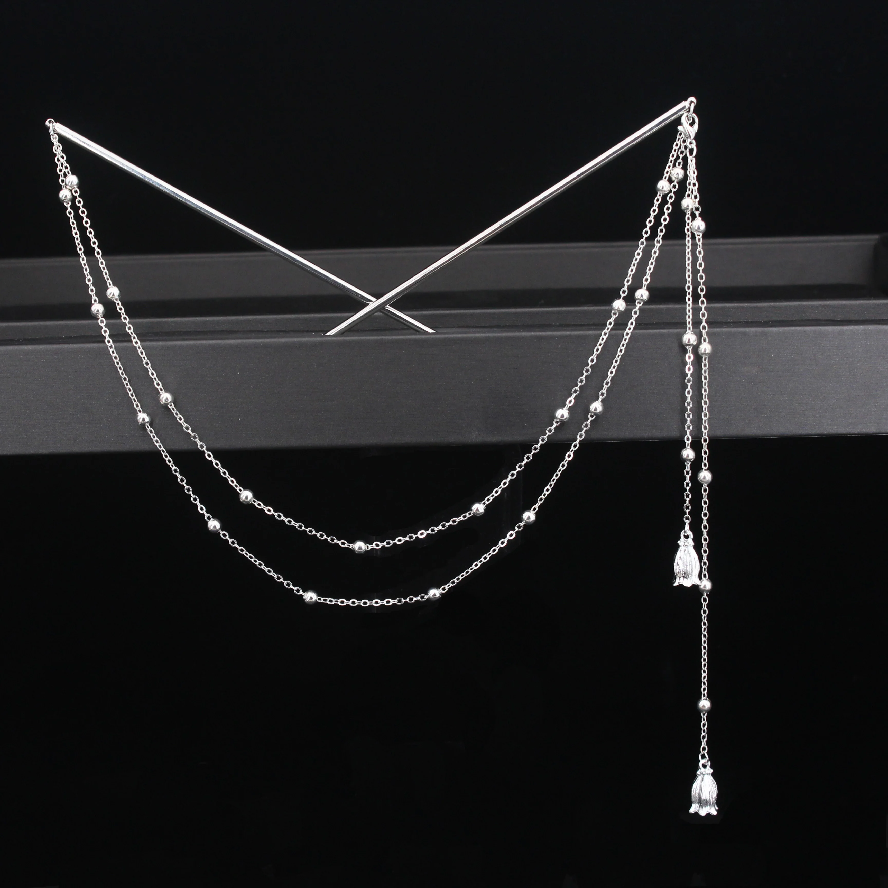 Doppelte Kette Haar Gabel Perle Quaste Haar Stick Nunchaku Haarnadel Chinesischen Stil Retro Haar Zubehör für Hanfu Tiaras Ornamente – Detail 4