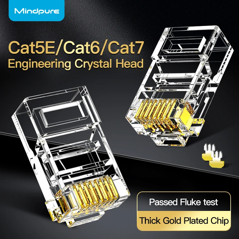 

Mindpure CAT5e CAT6 CAT7 Pass Through RJ45 RJ11 Modular Plug Network Connectors UTP Gold-Plated 1U/3U/6U 8P8C For Ethernet Cable