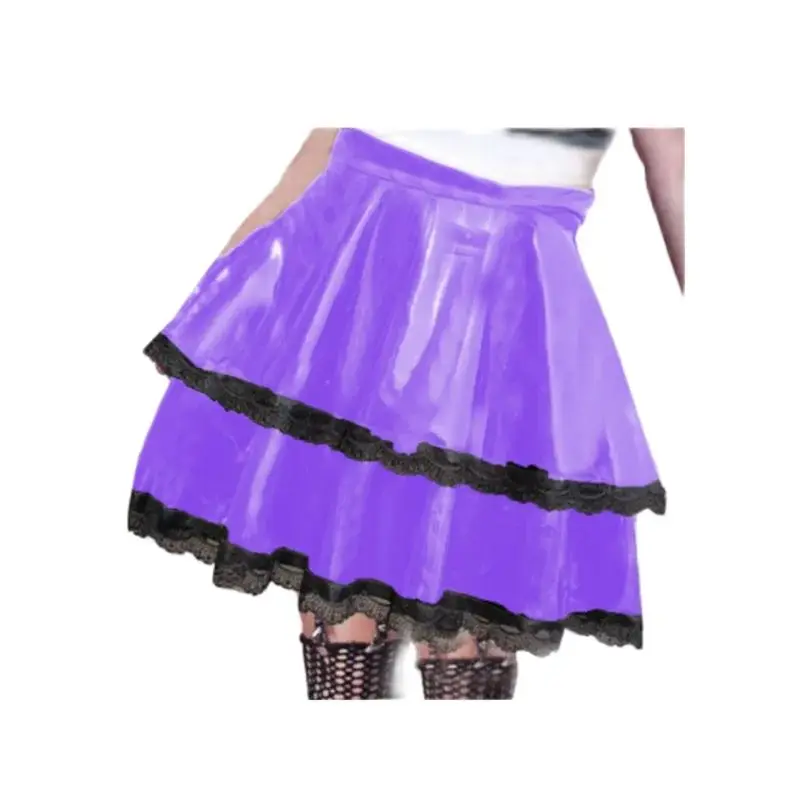 

High Waist Women SKirt Gothic Aesthetic Skirts Pleated Skirt New Sexy Women Bright Leather Lace Trim Double Layer Skirts