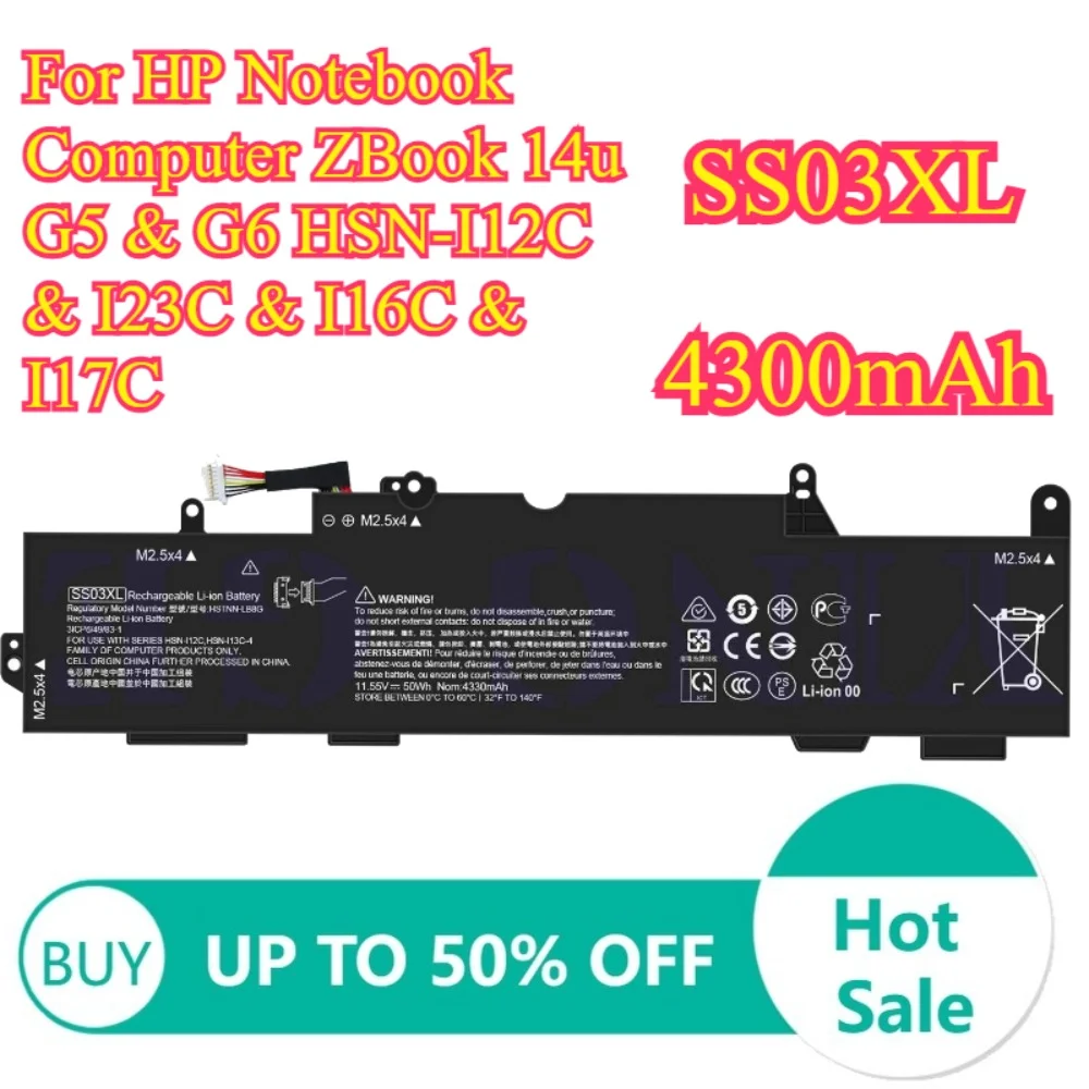 11.55V 50WH 4300mAh For HP Notebook Computer ZBook 14u G5/G6 HSN-I12C/I23C/I16C