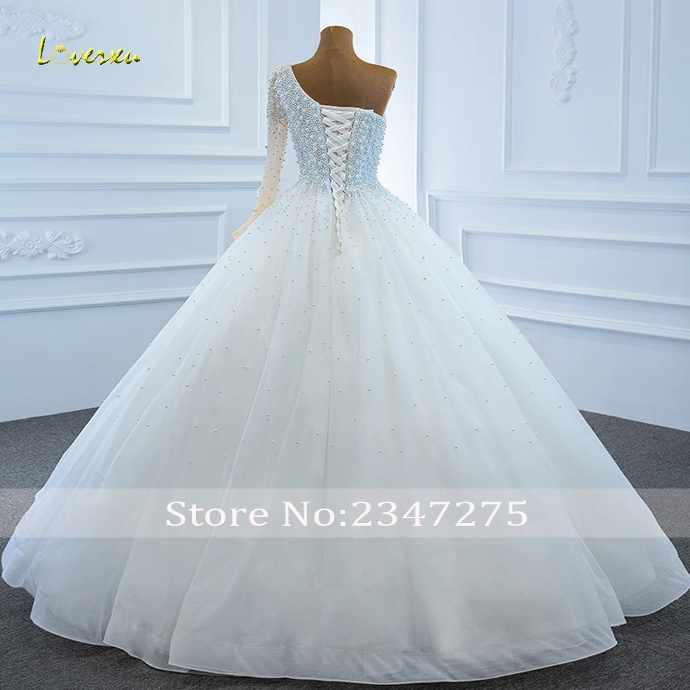 Loverxu Ball Gown Princess Wedding Dresses  Boat Neck One Shoulder Vestido De Novia Beaded Charming Custom Made Bridal Gown