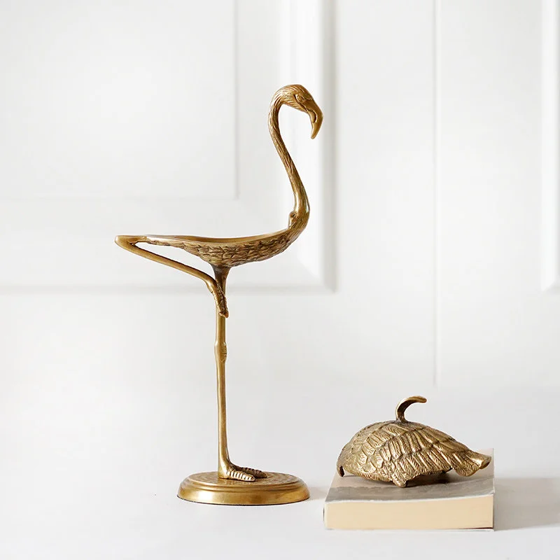 Creativity High-End Style Flamingo Design Brass Golden Jewelry Box Light Luxury Household Gadget Home Decoration Storage Box