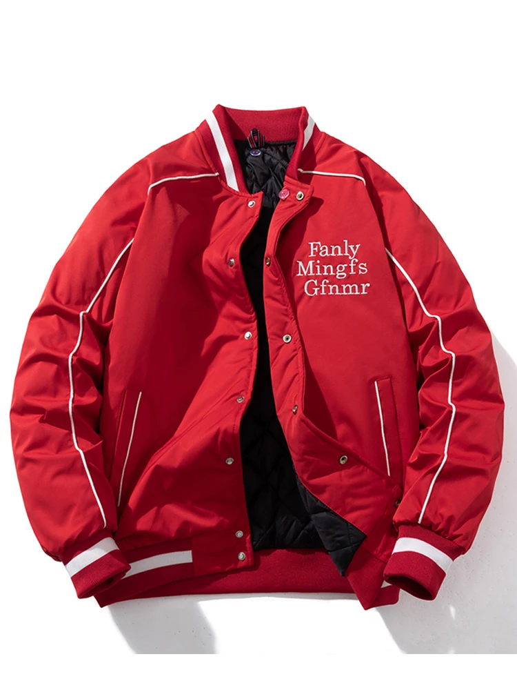 

Thiened Red Cotton Jaet Baseball Sle Pilot Coat Мужская повседневная американская зимняя верхняя одежда Теплая свободная посадка из полиэстера L...