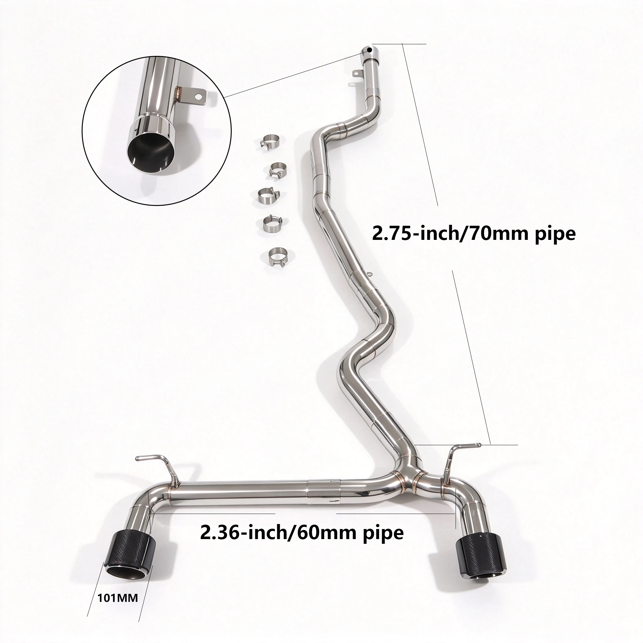 Catback Full Straight Pipe Exhaust System for 2013-2019 BMW 125i F22 F20 B48 High-Performance 304 Stainless Steel Exhaust Pipe