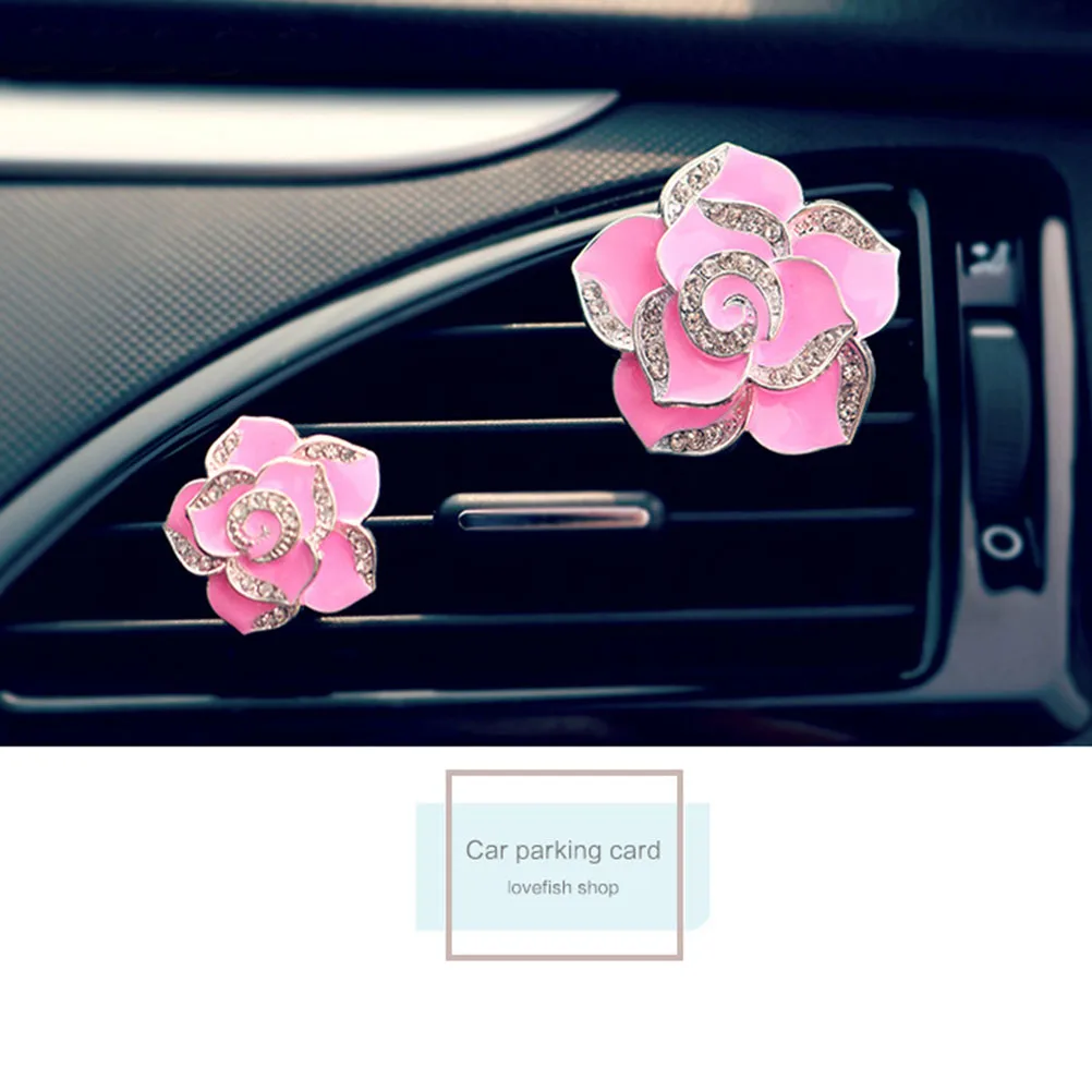

Pink Car Air Vent Decor Rhinestone Camellia Scented Freshener Diffuser Cup Holder Minimize Smells Enjoy Interior Decor