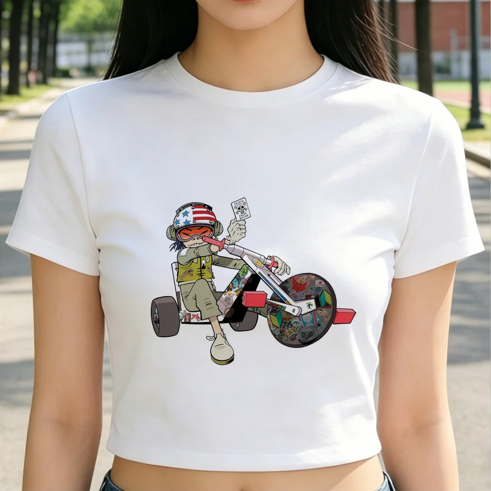 Gorillaz crop top shoujo graphic 2000s streetwear funny cheap tshirt summer party manga