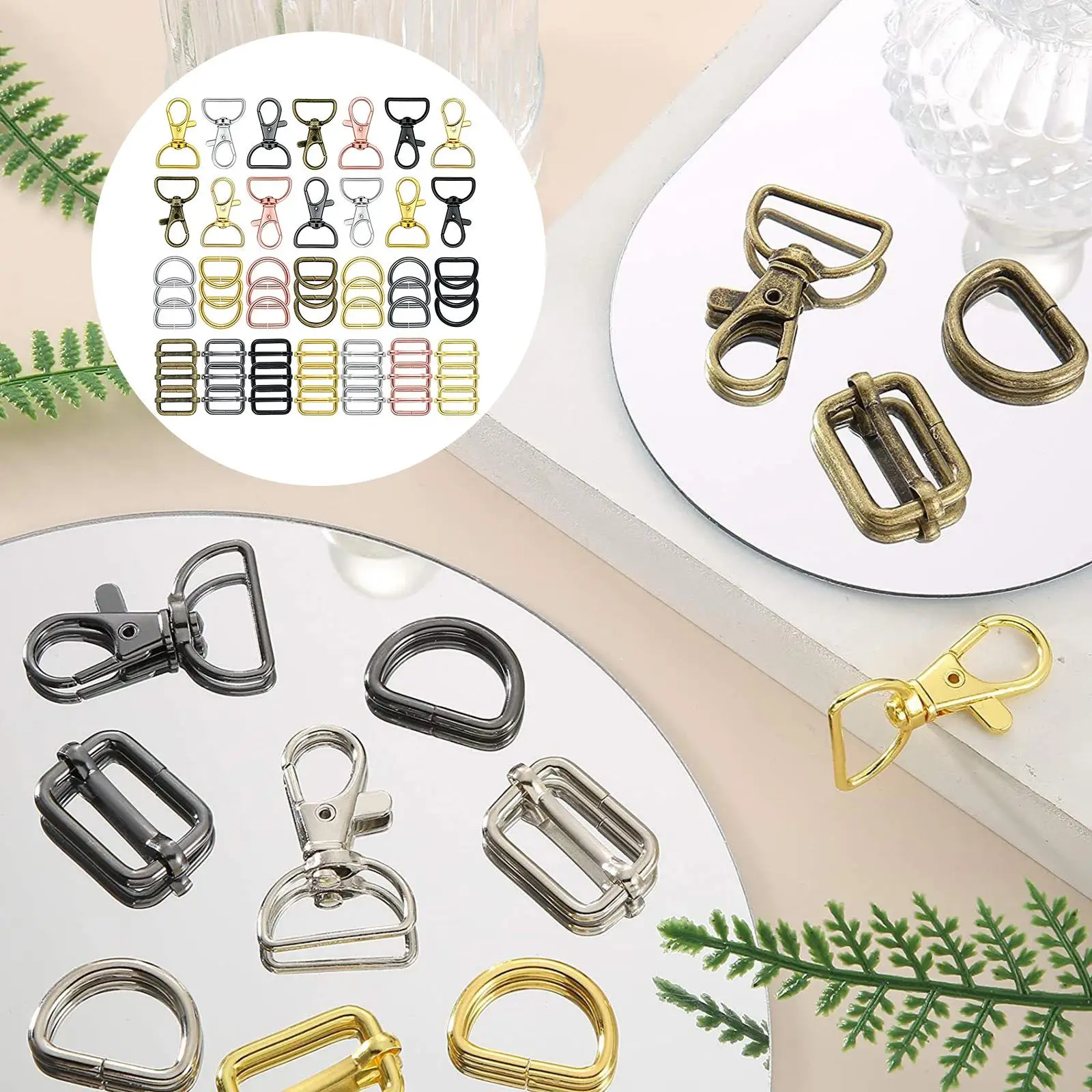 56 Pieces Bag Hardware Swivel Clasps Lanyard Carabiners with