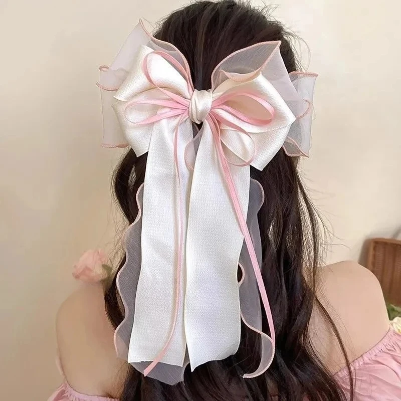 Pinzas para el pelo de encaje elegantes para mujer, con lazo de cinta de color liso y satén, estilo coreano, para niñas, accesorios para el cabello para fiestas