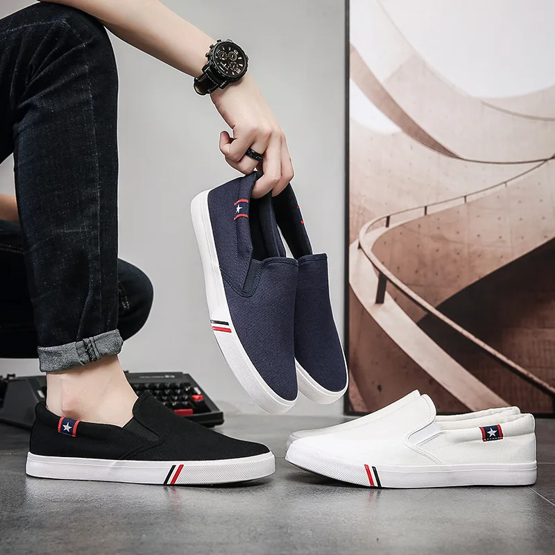 2021 Spring and Autumn New Men's Shoes, Extra-large Canvas Shoes, One-pedal Loafers, Korean Style Trendy Students' Wild Shoes