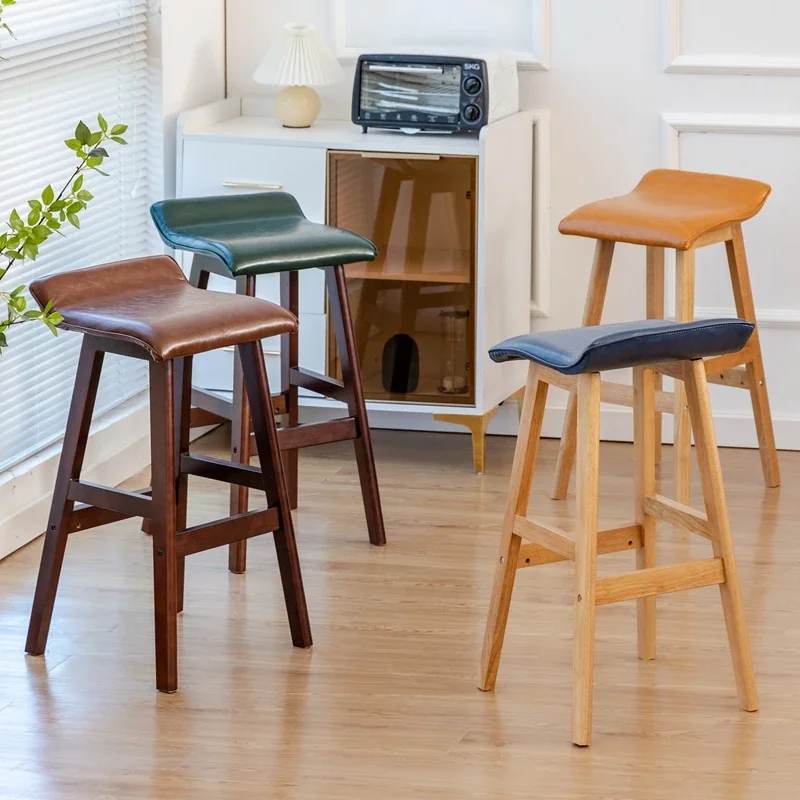 Nordic Simple Modern Solid Wood Bar Stool, Disassemblable and Washable Seating, Elegant Reception High Seat for Household