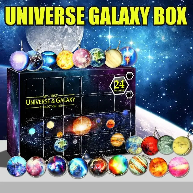 Galaxy Christmas 24 Days Advent Calendar Gift Box 2024 New Year Countdown Kids Teens Planet Universe Glass Beads Marbles Toys