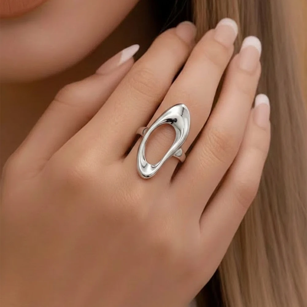 1Pcs Gold Plated Abstract Open Ring Geometric Sculptural Ring Minimalist Style for Women Holiday Party Gift
