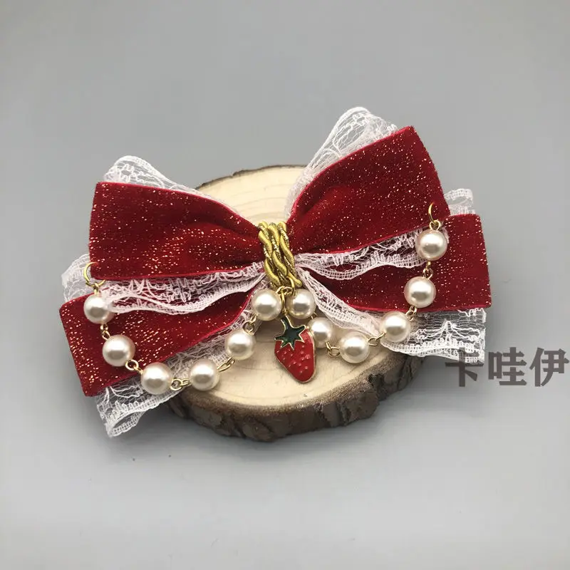 【1Pair】Handmade Red Lolita Shoe Flower Buckles Accessories cute Japanese StyleRibbon Hair Clips Removable Bow Shoe Clips
