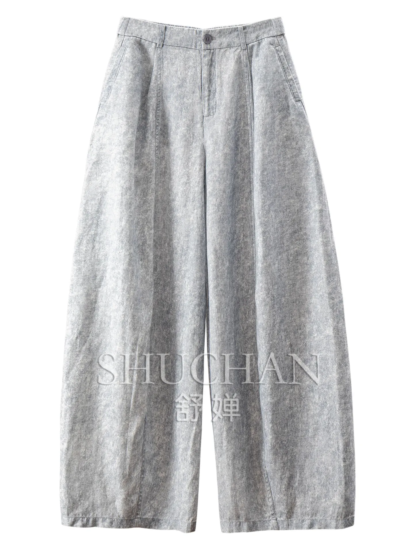 SHUCHANT Premium Natural Sense Dirty Dyed Lyocell Linen Loose Wide Leg Sickle Pants Women 69L5