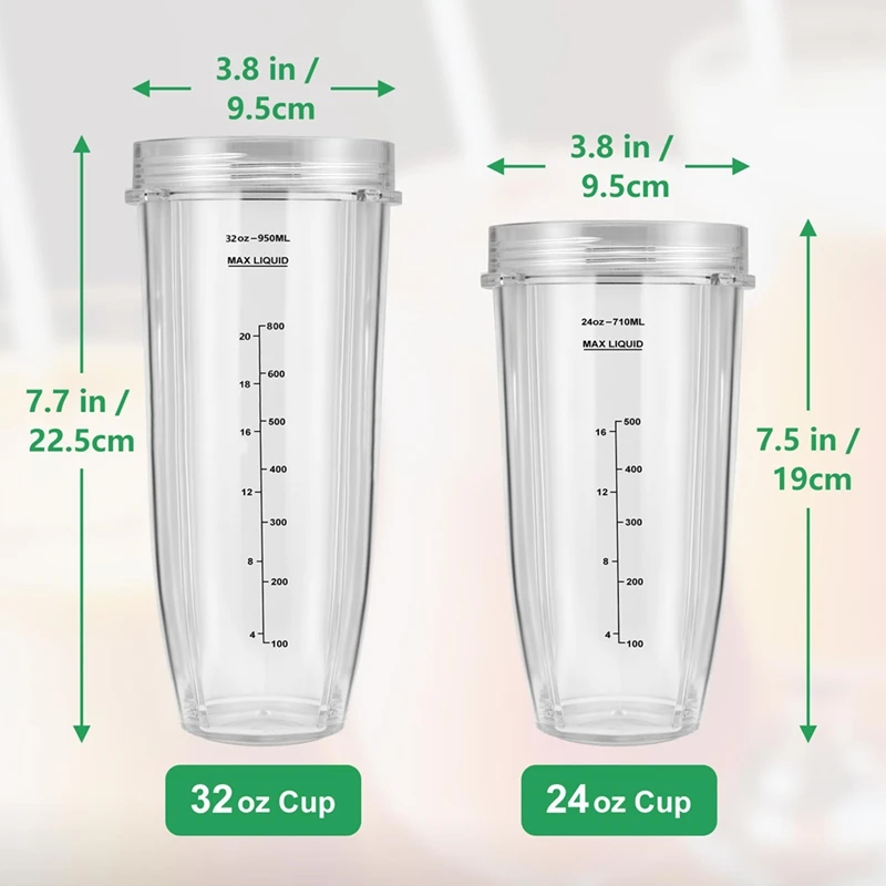 قطع غيار خلاط AEB1-لأكواب خلاط نينجا أوتو آي كيو، 24 أونصة + 32 أونصة مع مجموعة أغطية للذهاب، شفرة مستخرج الزعانف #6