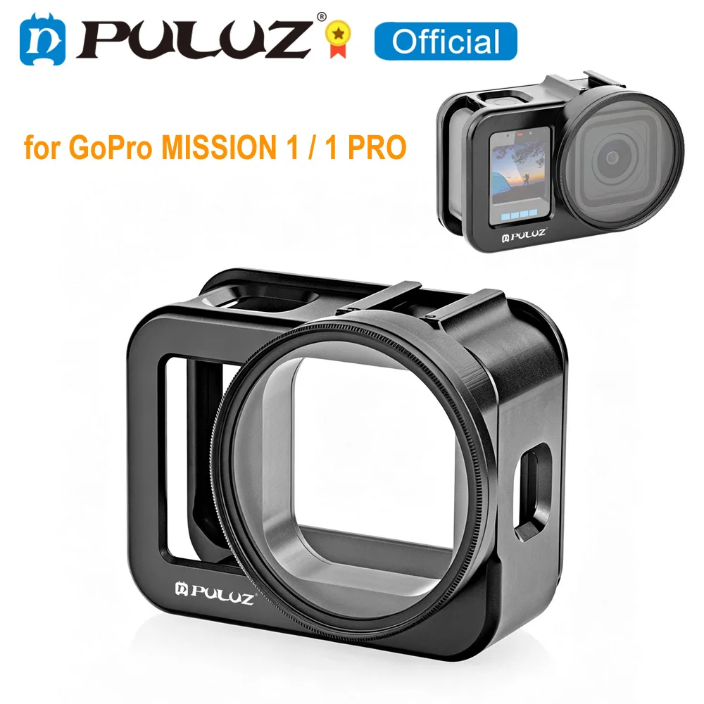 Image of PULUZ Aluminium-Schutzkäfig mit 58mm UV-Objektiv & Objektivabdeckung für GoPro MISSION 1 / 1 PRO Sportkamera Rabbit Cage